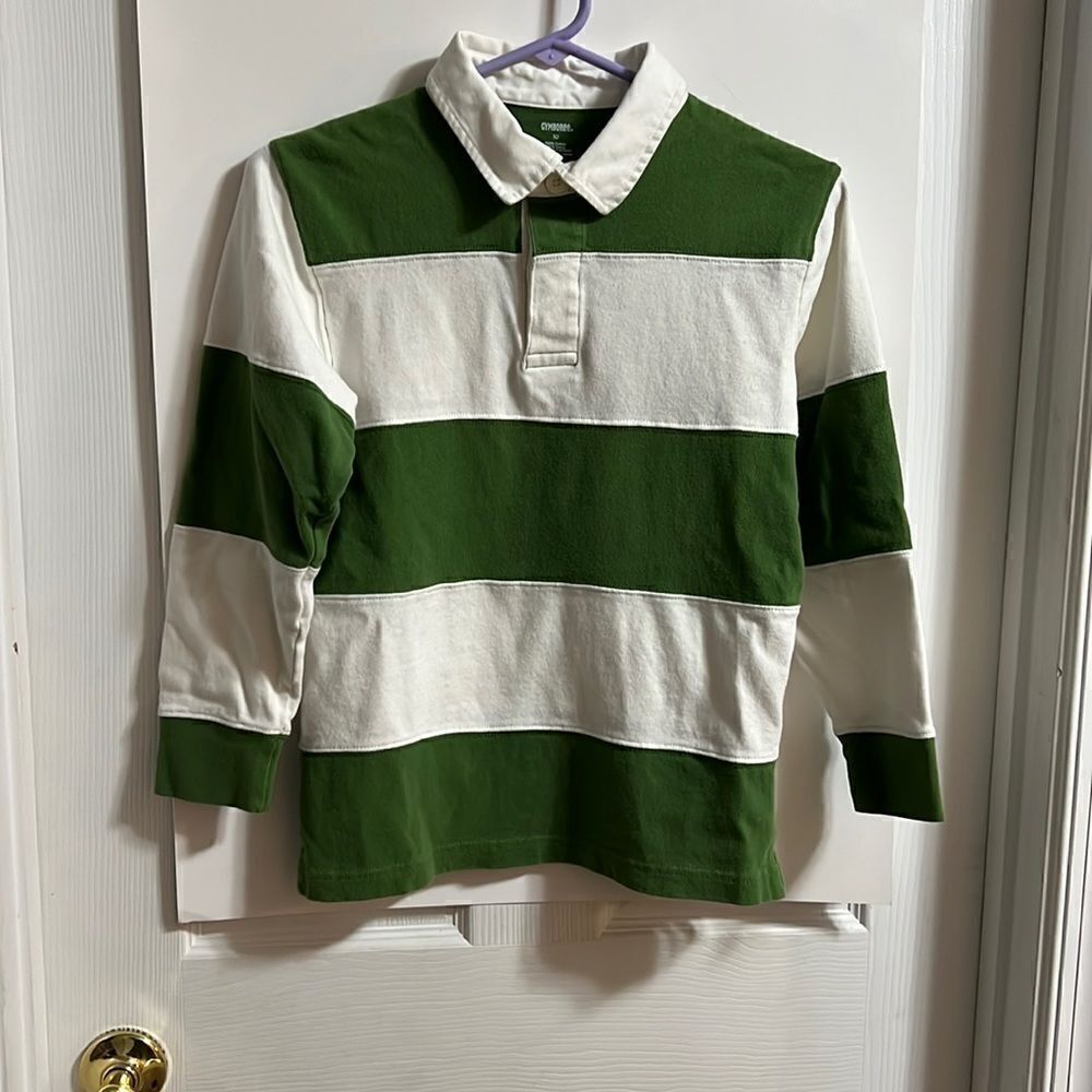 Gymboree youth boys size 10 green/white striped long sleeved shirt.
